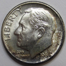 1964 D Roosevelt Dime - antique Denver mintmark uncirculated toned silver dime