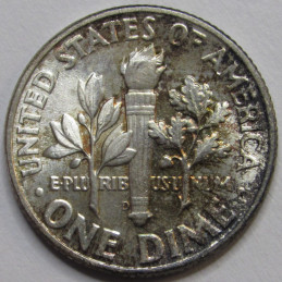 1964 D Roosevelt Dime - antique Denver mintmark uncirculated toned silver dime