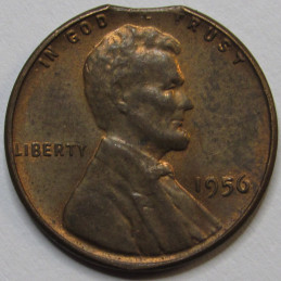 1956 Lincoln Wheat Cent - clipped planchet error - odd wheat penny error