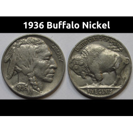 1936 Buffalo Nickel - antique higher grade Amerian Indian and bison coin
