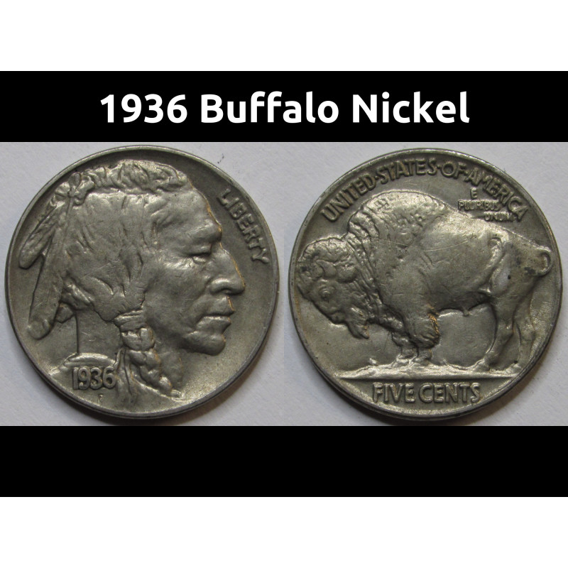 1936 Buffalo Nickel - antique higher grade Amerian Indian and bison coin 1936 Buffalo Nickel - antique higher grade Amerian Indian and bison coin