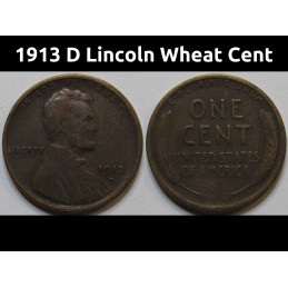 1913 D Lincoln Wheat Cent - antique Denver mintmark early date wheat penny