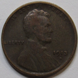 1913 D Lincoln Wheat Cent - antique Denver mintmark early date wheat penny