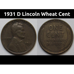 1931 D Lincoln Wheat Cent - antique Great Depression era Denver mintmark wheat penny