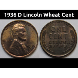1936 D Lincoln Wheat Cent - antique Denver mintmark American wheat penny coin