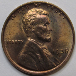 1936 D Lincoln Wheat Cent - antique Denver mintmark American wheat penny coin