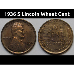 1936 S Lincoln Wheat Cent - antique San Francisco mintmark uncirculated penny