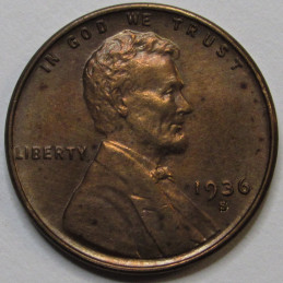 1936 S Lincoln Wheat Cent - antique San Francisco mintmark uncirculated penny