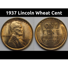 1937 Lincoln Wheat Cent - antique Great Depression era uncirculated coin