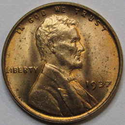 1937 Lincoln Wheat Cent - antique Great Depression era uncirculated coin