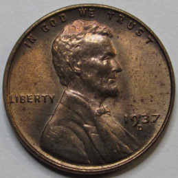 1937 D Lincoln Wheat Cent - antique Denver mintmark American penny