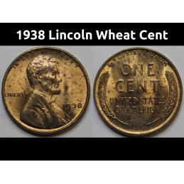 1938 Lincoln Wheat Cent - antique Great Depression era uncirculated penny