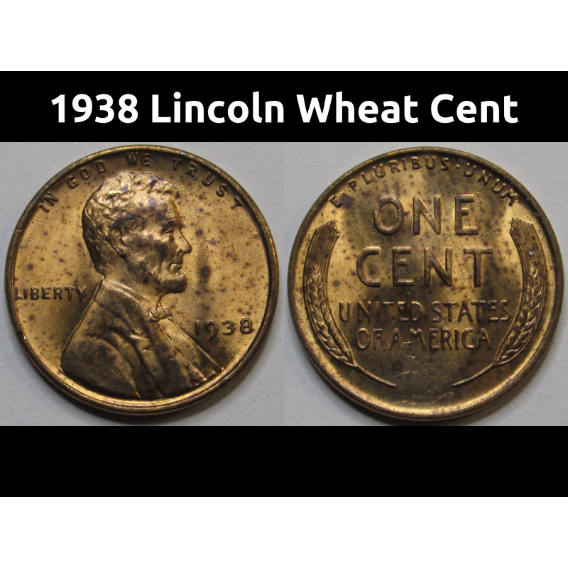 1938 Lincoln Wheat Cent - antique Great Depression era uncirculated penny 1938 Lincoln Wheat Cent - antique Great Depression era uncirculated penny
