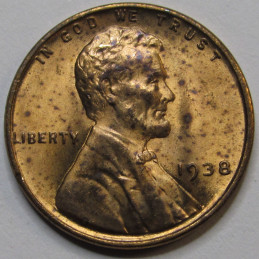 1938 Lincoln Wheat Cent - antique Great Depression era uncirculated penny