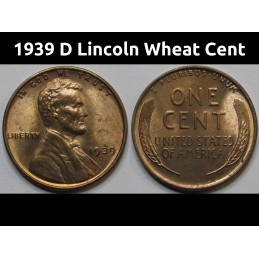 1939 D Lincoln Wheat Cent - antique Denver mintmark wheat penny coin