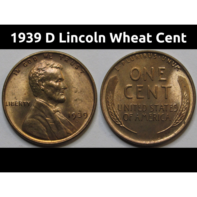 1939 D Lincoln Wheat Cent - antique Denver mintmark wheat penny coin 1939 D Lincoln Wheat Cent - antique Denver mintmark wheat penny coin