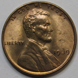 1939 D Lincoln Wheat Cent - antique Denver mintmark wheat penny coin