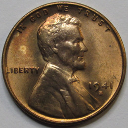 1941 S Lincoln Wheat Cent - antique San Francisco mintmark uncirculated penny