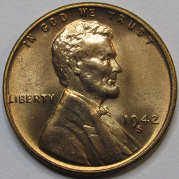 1942 S Lincoln Wheat Cent - antique San Francisco mintmark American wheat penny