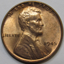 1945 Lincoln Wheat Cent - antique WW2 era uncirculated American wheat penny