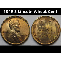 1949 S Lincoln Wheat Cent - antique San Francisco mintmark American wheat penny