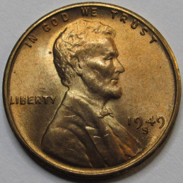 1949 S Lincoln Wheat Cent - antique San Francisco mintmark American wheat penny