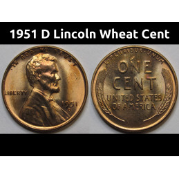 1951 D Lincoln Wheat Cent - antique Denver mintmark uncirculated wheat penny