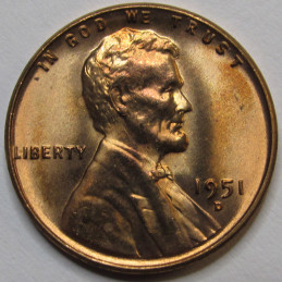 1951 D Lincoln Wheat Cent - antique Denver mintmark uncirculated wheat penny