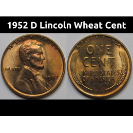 1952 D Lincoln Wheat Cent - antique Denver mintmark American wheat penny
