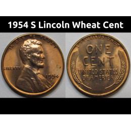 1954 S Lincoln Wheat Cent - antique San Francisco mintmark American wheat penny