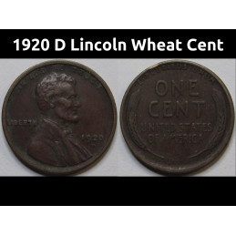 1920 D Lincoln Wheat Cent - detailed Denver mintmark American wheat penny