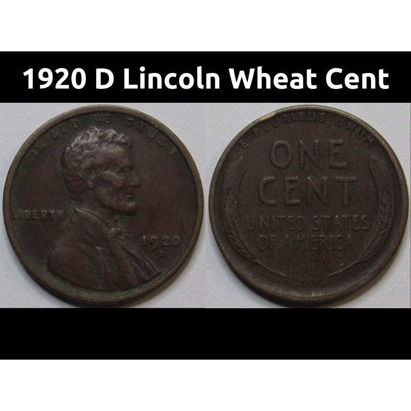 1920 D Lincoln Wheat Cent - detailed Denver mintmark American wheat penny 1920 D Lincoln Wheat Cent - detailed Denver mintmark American wheat penny