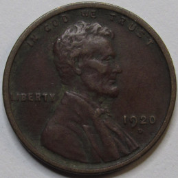 1920 D Lincoln Wheat Cent - detailed Denver mintmark American wheat penny