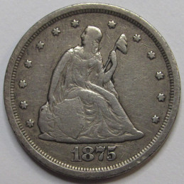 1875 S Twenty Cent Piece - odd denomination San Francisco mint American silver coin