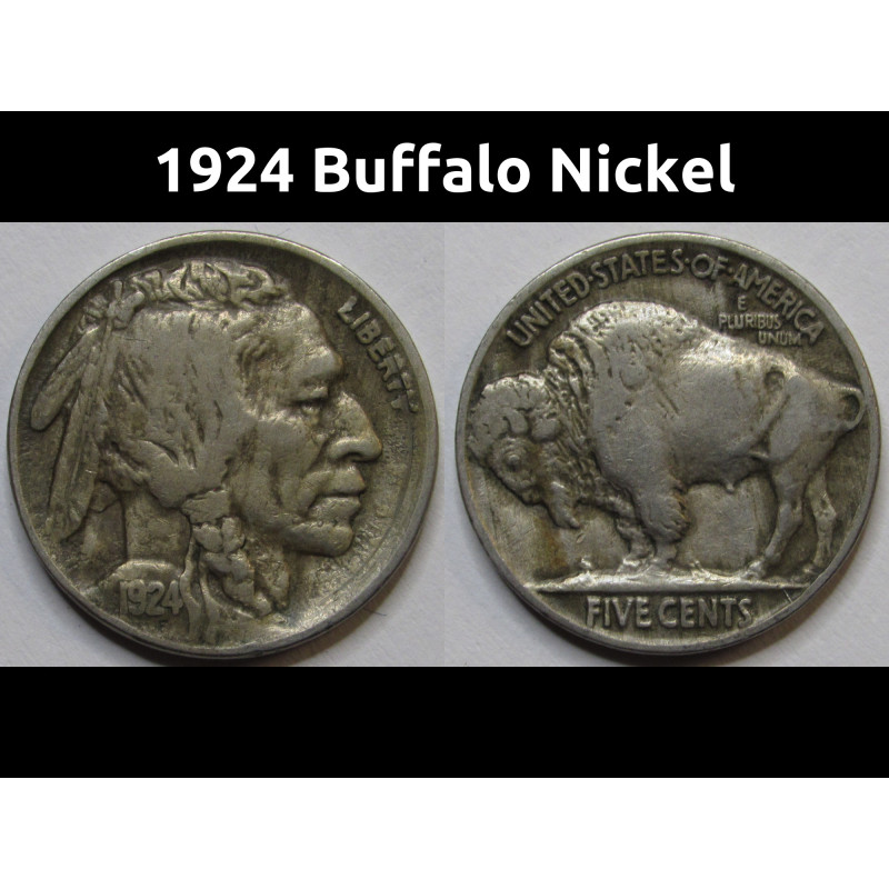 1924 Buffalo Nickel - antique American five cent coin 1924 Buffalo Nickel - antique American five cent coin