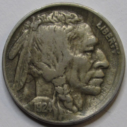 1924 Buffalo Nickel - antique American five cent coin