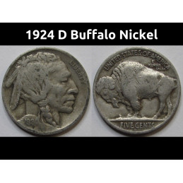 1924 D Buffalo Nickel - antique Denver mintmark American Indian nickel coin