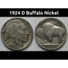 1924 D Buffalo Nickel - antique Denver mintmark American Indian nickel coin