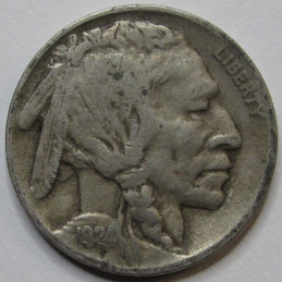 1924 D Buffalo Nickel - antique Denver mintmark American Indian nickel coin