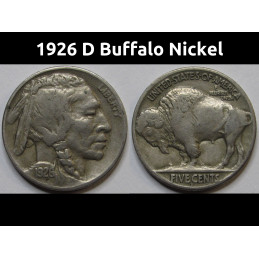 1926 D Buffalo Nickel - antique better date American Indian nickel coin