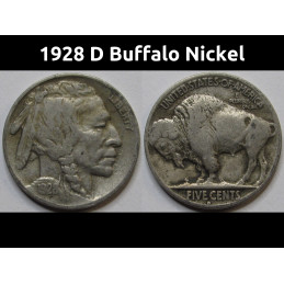 1928 D Buffalo Nickel - antique Denver mintmark American Indian coin