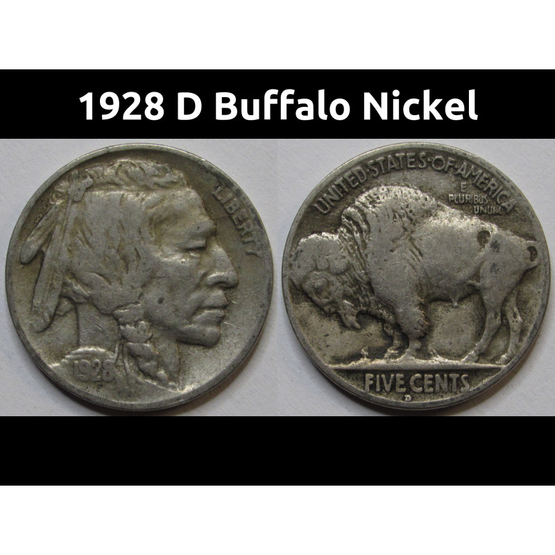 1928 D Buffalo Nickel - antique Denver mintmark American Indian coin 1928 D Buffalo Nickel - antique Denver mintmark American Indian coin