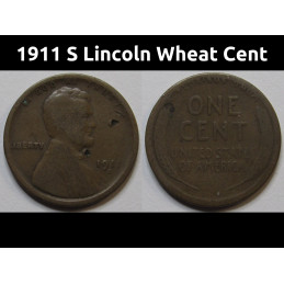 1911 S Lincoln Wheat Cent - scarce date San Francisco mintmark American penny