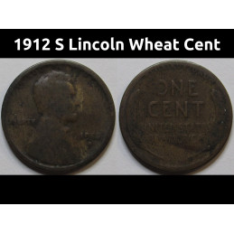 1912 S Lincoln Wheat Cent - antique San Francisco mintmark American wheat penny
