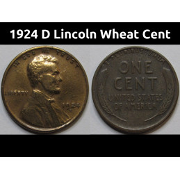 1924 D Lincoln Wheat Cent - scarce Denver mintmark American wheat penny