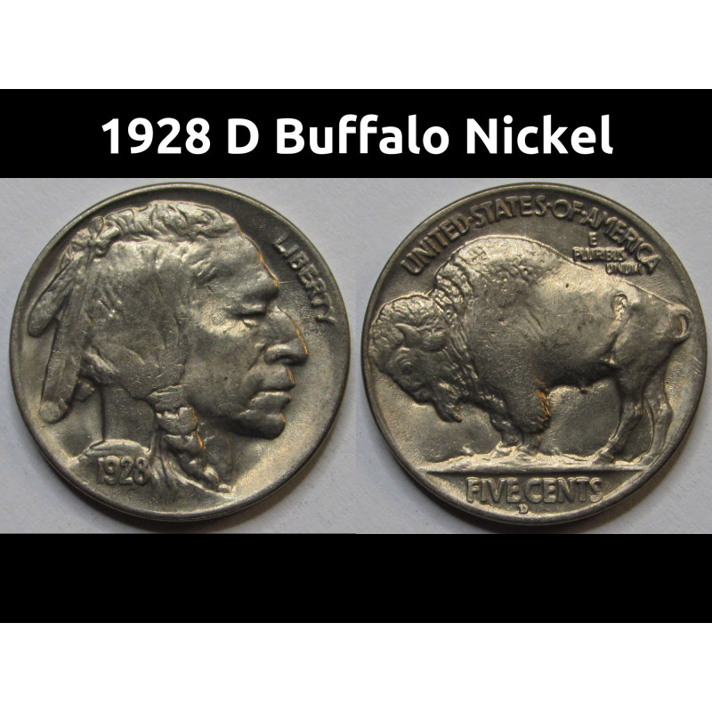 1928 D Buffalo Nickel - uncirculated antique American five cent bison coin 1928 D Buffalo Nickel - uncirculated antique American five cent bison coin