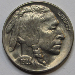 1928 D Buffalo Nickel - uncirculated antique American five cent bison coin