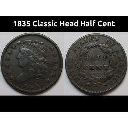 1835 Classic Head Half Cent - antique early American copper coin