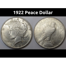 1922 Peace Dollar - antique uncirculated American silver dollar coin