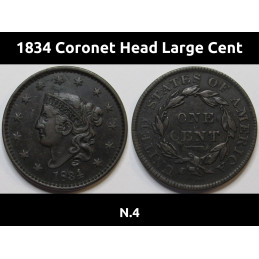 1834 Coronet Head Large Cent - antique better condition American copper penny